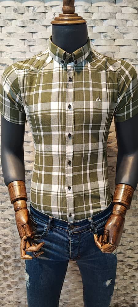 پیراهن آستین کوتاه چهارخانه مردانه، اندامی بدون جیب، نخ پنبه مرغوب