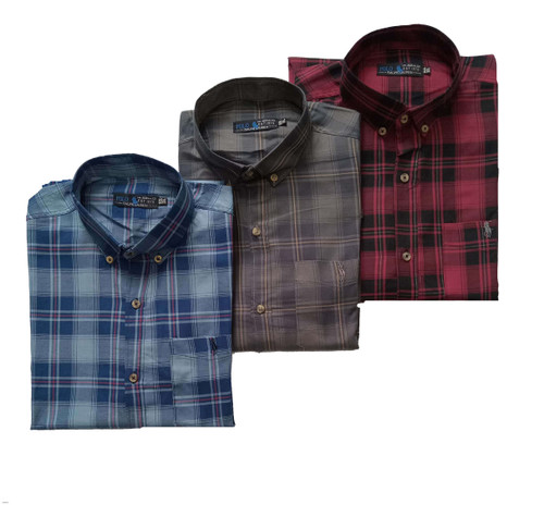 خرید و قیمت پیراهن آستین بلند مردانه، چهارخانه ریز، نخ پنبه با کیفیت، سایز بزرگ